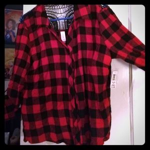 NoBo tie-front red flannel blouse with lace